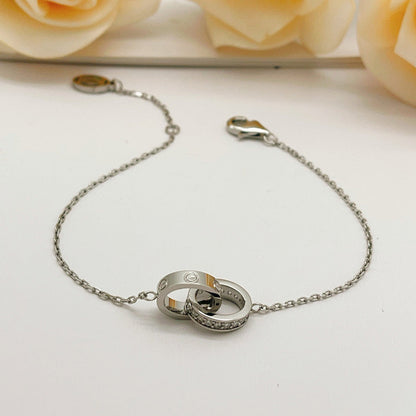 [Amore Jewelry]LOVE DOUBLE RING HALF DIAMOND BRACELET