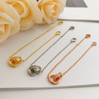 [Amore Jewelry]LOVE DOUBLE RING HALF DIAMOND BRACELET