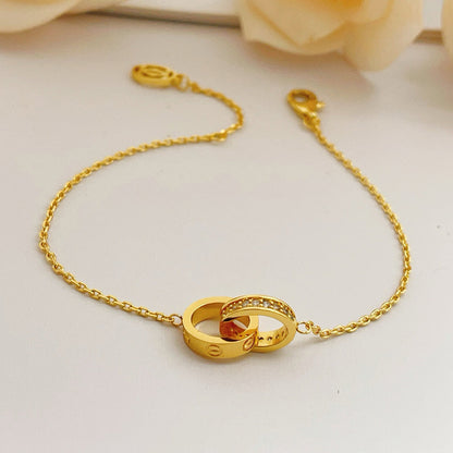 [Amore Jewelry]LOVE DOUBLE RING HALF DIAMOND BRACELET