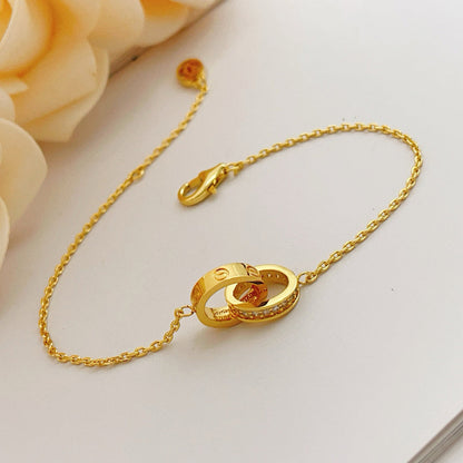 [Amore Jewelry]LOVE DOUBLE RING HALF DIAMOND BRACELET