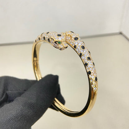[Amore Jewelry]PANTHERE DOUBLE HEADED HALF DIAMOND OPEN BRACELET