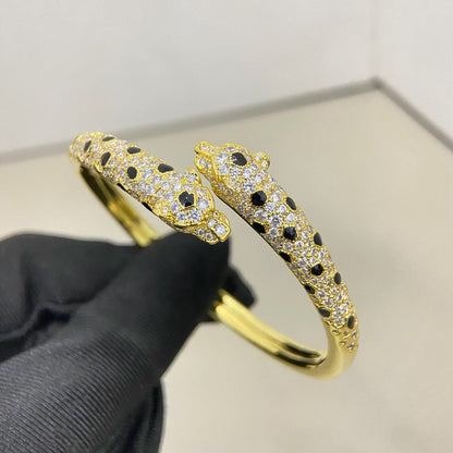[Amore Jewelry]PANTHERE DOUBLE HEADED HALF DIAMOND OPEN BRACELET
