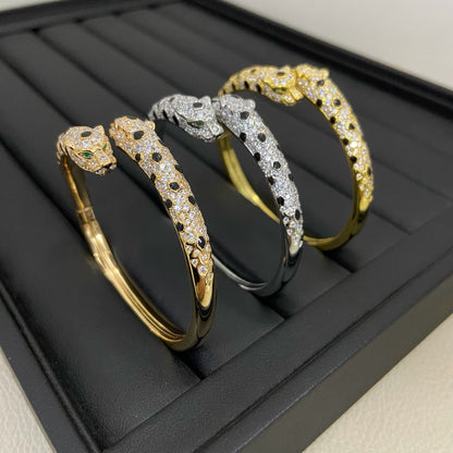 [Amore Jewelry]PANTHERE DOUBLE HEADED HALF DIAMOND OPEN BRACELET