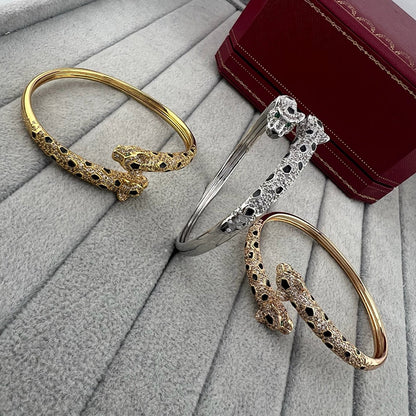 [Amore Jewelry]PANTHERE DOUBLE HEADED HALF DIAMOND OPEN BRACELET