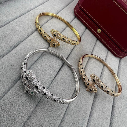 [Amore Jewelry]PANTHERE DOUBLE HEADED HALF DIAMOND OPEN BRACELET
