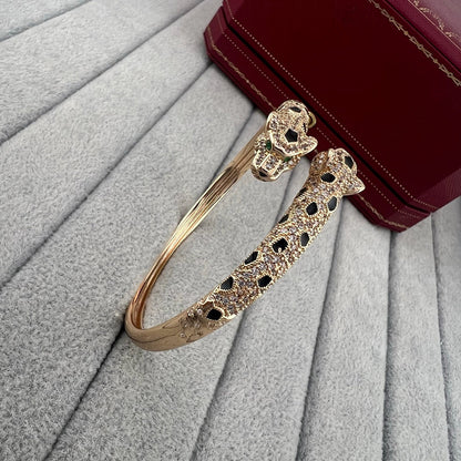 [Amore Jewelry]PANTHERE DOUBLE HEADED HALF DIAMOND OPEN BRACELET