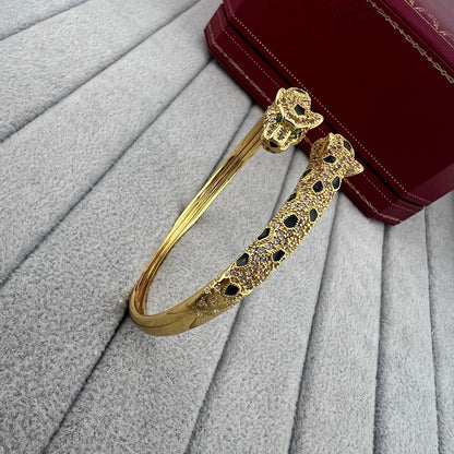 [Amore Jewelry]PANTHERE DOUBLE HEADED HALF DIAMOND OPEN BRACELET