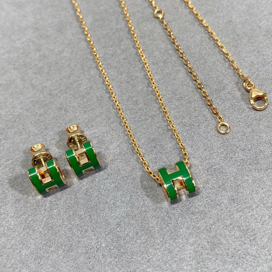 [Amore Jewelry]POP H GREEN NECKLACE SILVER AND GOLD