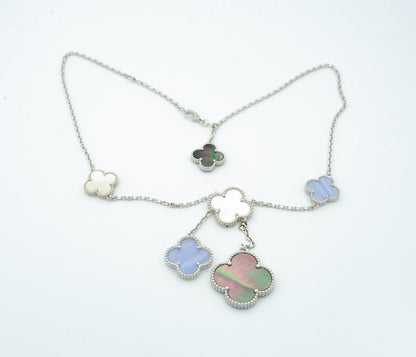 [Amore Jewelry]CLOVER MOP CHALCEDONY NECKLACE SILVER 6 MOTIF
