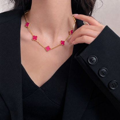 [Amore Jewelry]NEW CLOVER 10 MOTIFS PINK ENAMEL NECKLACE
