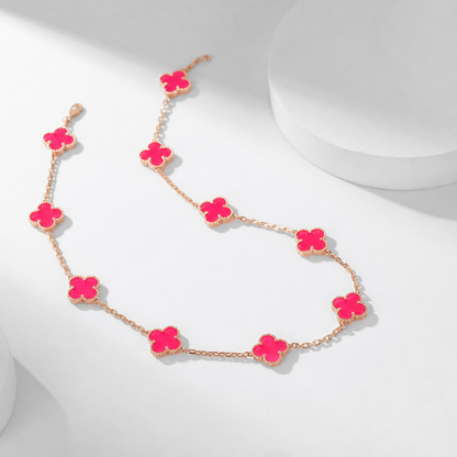 [Amore Jewelry]NEW CLOVER 10 MOTIFS PINK ENAMEL NECKLACE