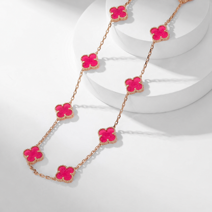 [Amore Jewelry]NEW CLOVER 10 MOTIFS PINK ENAMEL NECKLACE