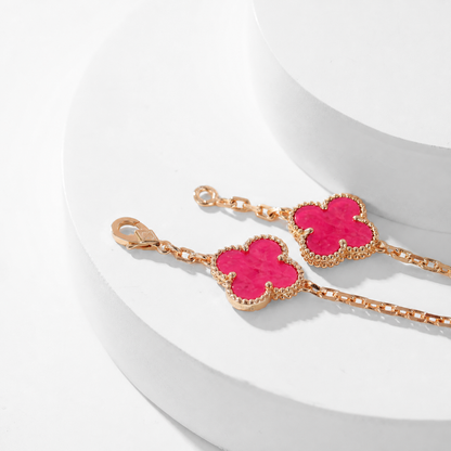 [Amore Jewelry]NEW CLOVER 10 MOTIFS PINK ENAMEL NECKLACE