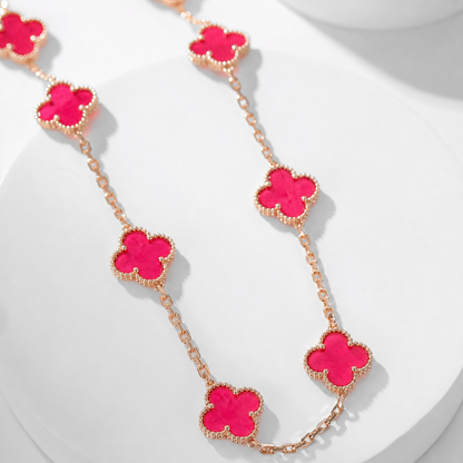 [Amore Jewelry]NEW CLOVER 10 MOTIFS PINK ENAMEL NECKLACE