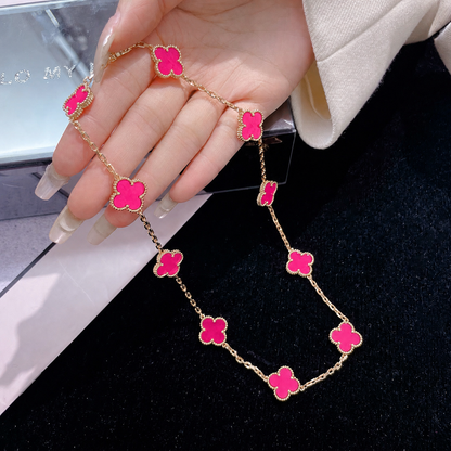 [Amore Jewelry]NEW CLOVER 10 MOTIFS PINK ENAMEL NECKLACE