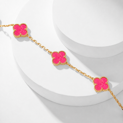 [Amore Jewelry]NEW CLOVER 10 MOTIFS PINK ENAMEL NECKLACE