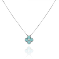 [Amore Jewelry]CLOVER 1 DIAMOND LIGHT BLUE SILVER NECKLACE