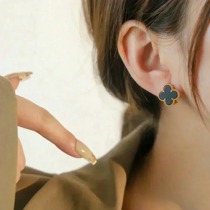 [Amore Jewelry]CLOVER MEDIUM 1 MOTIFS  ONYX STUD EARRINGS