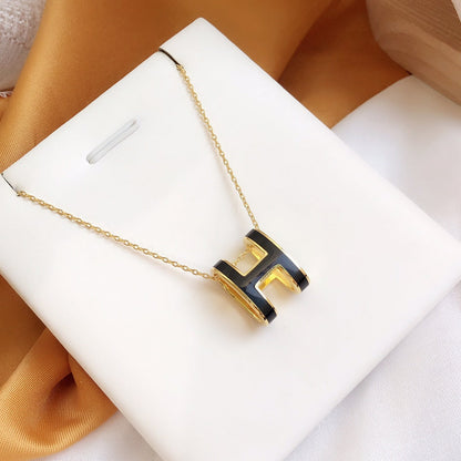 [Amore Jewelry]HM CLIC BLACK ENAMEL GOLD NECKLACE