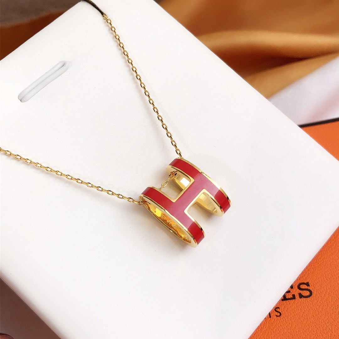 [Amore Jewelry]HM CLIC RED ENAMEL GOLD NECKLACE