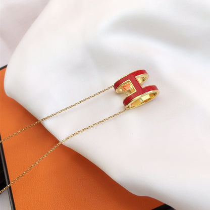 [Amore Jewelry]HM CLIC RED ENAMEL GOLD NECKLACE