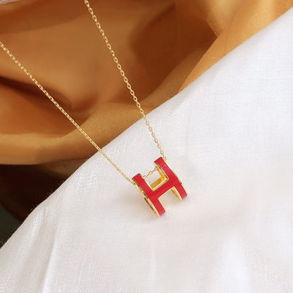 [Amore Jewelry]HM CLIC RED ENAMEL GOLD NECKLACE