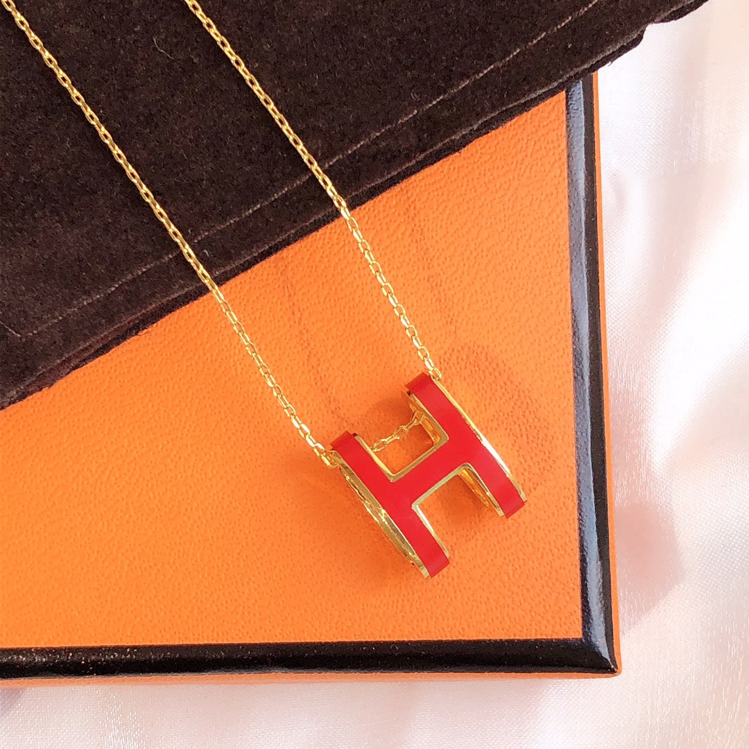 [Amore Jewelry]HM CLIC RED ENAMEL GOLD NECKLACE