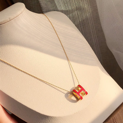 [Amore Jewelry]HM CLIC RED ENAMEL GOLD NECKLACE