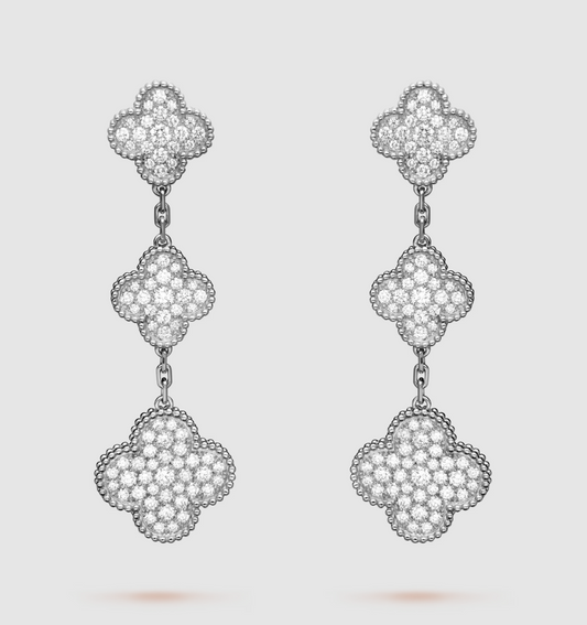 [Amore Jewelry]CLOVER 3 MOTIF DIAMOND SILVER DROP EARRINGS