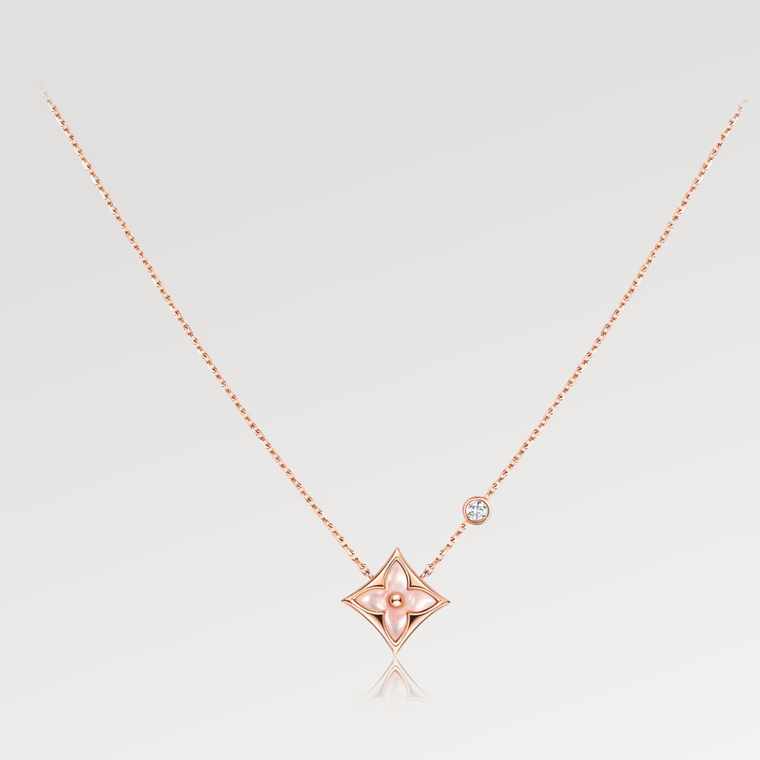 [Amore Jewelry]STAR PINK MOP 1 DIAMOND PINK GOLD NECKLACE