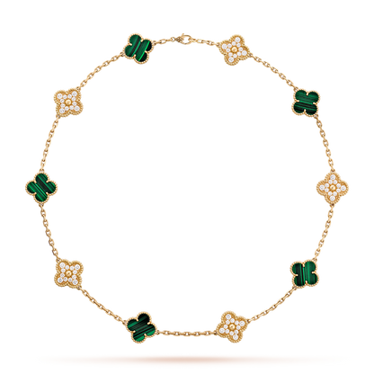 [Amore Jewelry]CLOVER 10 MOTIFS MALACHITE DIAMOND NECKLACE