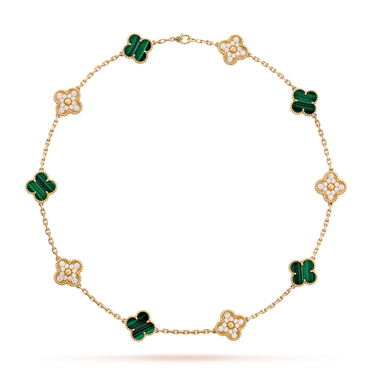 [Amore Jewelry]CLOVER 10 MOTIFS MALACHITE DIAMOND NECKLACE