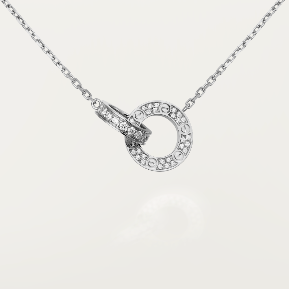 [Amore Jewelry]LOVE 7.6MM NECKLACE ROSE GOLD AND SILVER  FULL DIAMOND