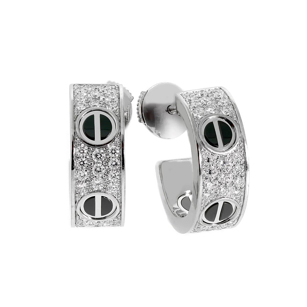 [Amore Jewelry]LOVE CERAMIC DIAMOND PAVED SILVER EARRINGS