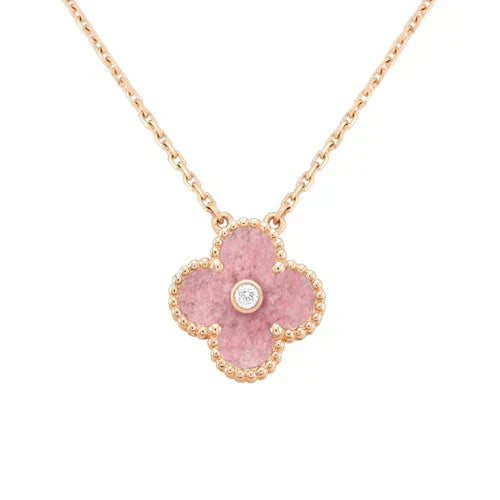 [Amore Jewelry]CLOVER 15MM DIAMOND RHODONITE NECKLACE