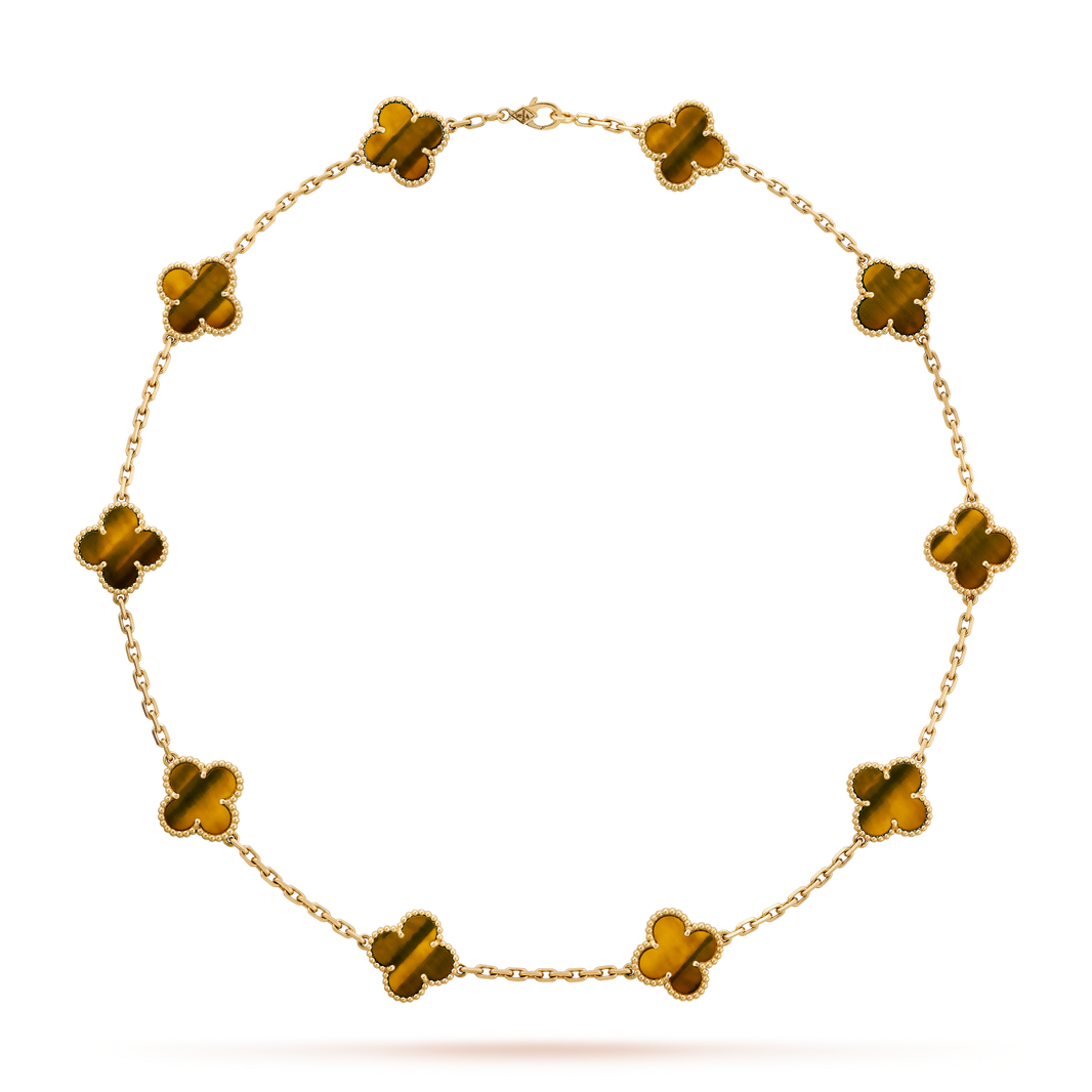 [Amore Jewelry]CLOVER 10 MOTIFS TIGER EYE NECKLACE