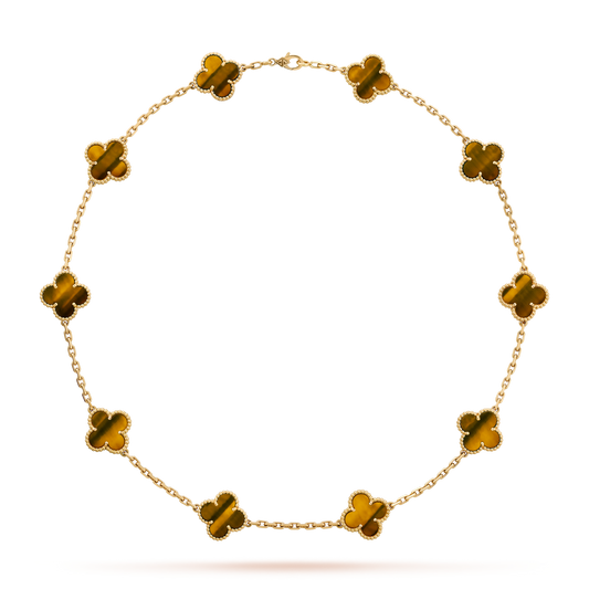 [Amore Jewelry]CLOVER 10 MOTIFS TIGER EYE NECKLACE