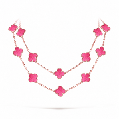 [Amore Jewelry] NEW CLOVER 20 MOTIFS PINK ENAMEL NECKLACE