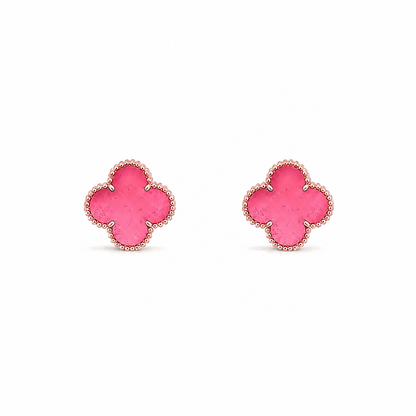 [Amore Jewelry]NEW CLOVER 15MM PINK ENAMEL STUD EARRINGS