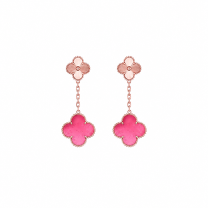 [Amore Jewelry]NEW CLOVER 2 MOTIF PINK ENAMEL EARRINGS