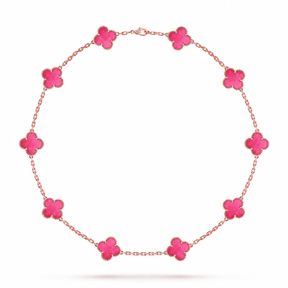 [Amore Jewelry]NEW CLOVER 10 MOTIFS PINK ENAMEL NECKLACE