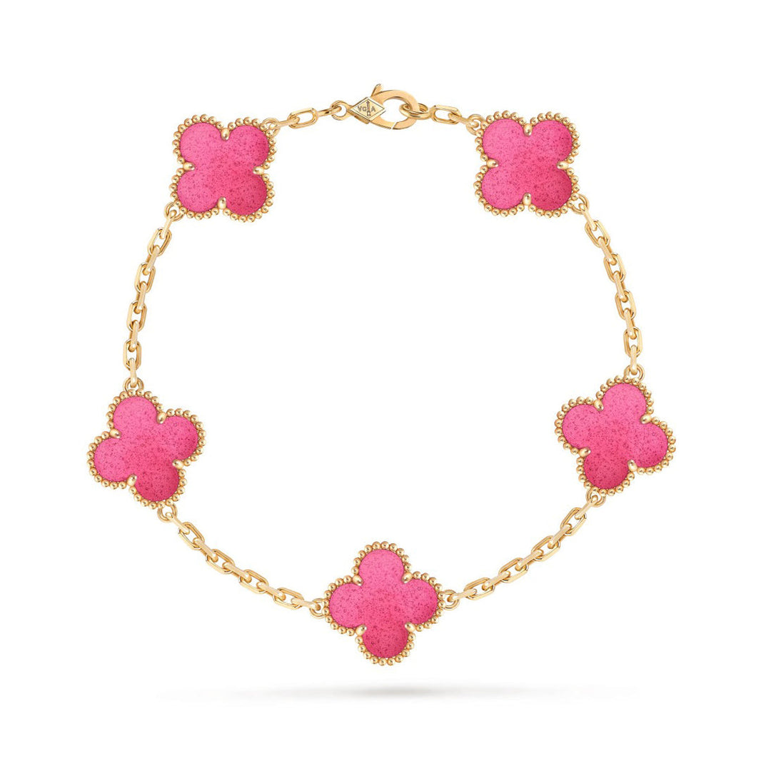 [Amore Jewelry]NEW CLOVER 5 MOTIFS PINK ENAMEL BRACELET