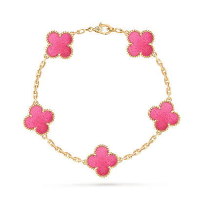 [Amore Jewelry]NEW CLOVER 5 MOTIFS PINK ENAMEL BRACELET