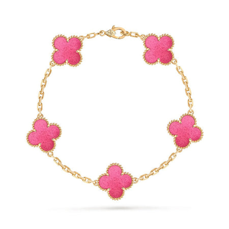 [Amore Jewelry]NEW CLOVER 5 MOTIFS PINK ENAMEL BRACELET
