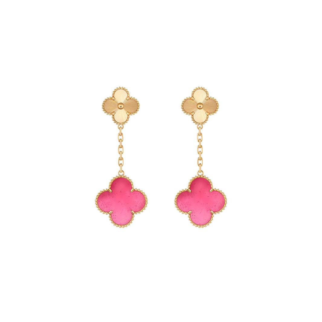 [Amore Jewelry]NEW CLOVER 2 MOTIF PINK ENAMEL EARRINGS