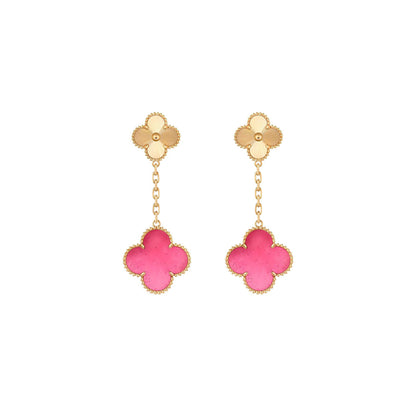 [Amore Jewelry]NEW CLOVER 2 MOTIF PINK ENAMEL EARRINGS