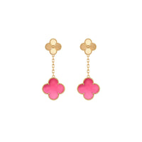 [Amore Jewelry]NEW CLOVER 2 MOTIF PINK ENAMEL EARRINGS