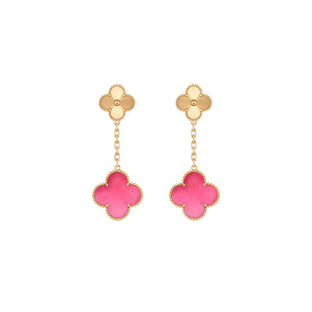 [Amore Jewelry]NEW CLOVER 2 MOTIF PINK ENAMEL EARRINGS