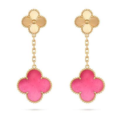 [Amore Jewelry]NEW CLOVER 2 MOTIF PINK ENAMEL EARRINGS