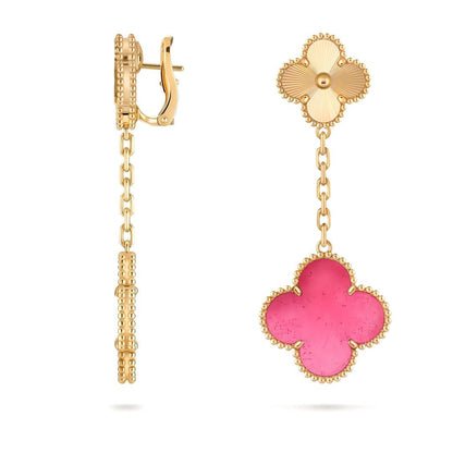 [Amore Jewelry]NEW CLOVER 2 MOTIF PINK ENAMEL EARRINGS
